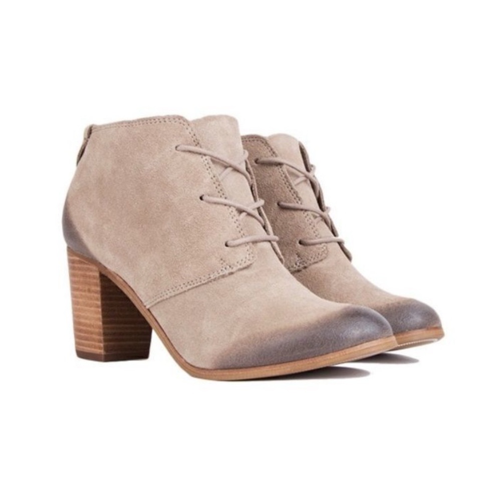 Toms, Lunata Desert Taupe Heeled Lace-up Booties in Suede, Women’s Size 8.5
